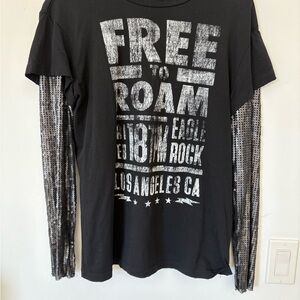 Free People Black and Silver Long Sleeve Tee